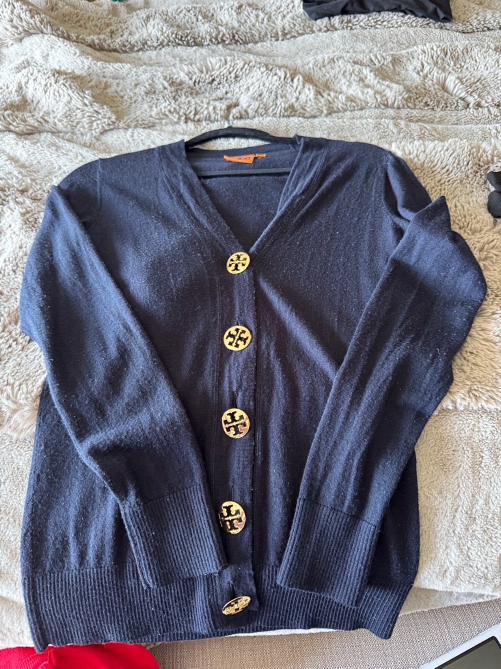 Tory Burch Navy  Cardigan with Gold Logo Buttons